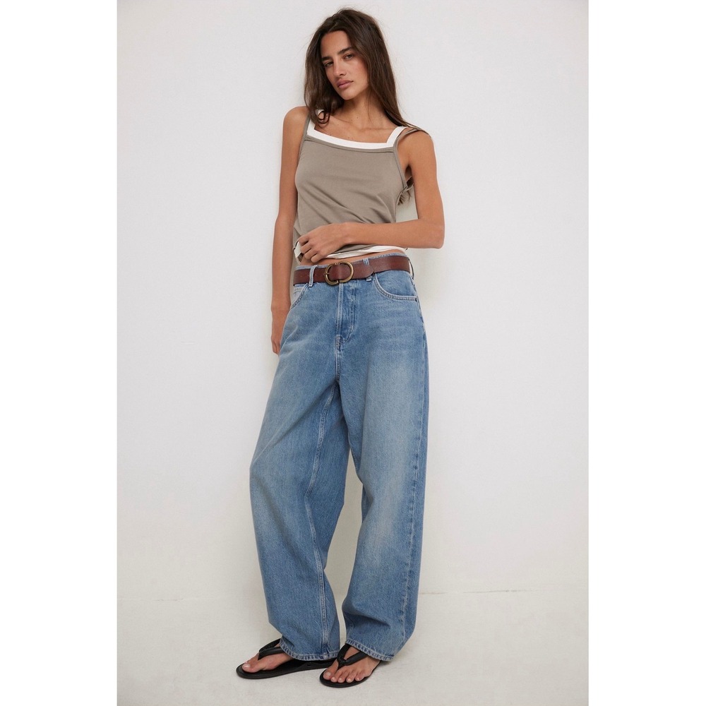 We The Free Free People Cora Slouchy Jeans Blue High Rise Wide Leg 25